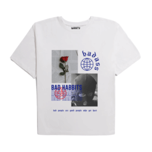 Bad Habits White Printed ( Regular Fit ) T-Shirt