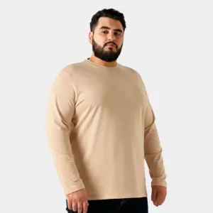Beige Long Sleeve Basic T-Shirt - Plus Size